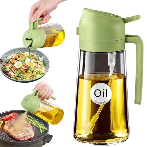 YARRAMATE Pulverizador de Aceite para Cocinar, Botella Dispensadora de Aceite de Oliva 2 en 1 para Cocina, Botella de Aceite de Vidrio de 16 oz/470 ml para Freidora de Aire, Barbacoa (Verde)
