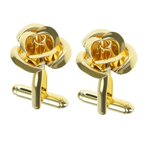 eMagTech 1 Par de Gemelos de Flores Rosas Gemelos Dorados Gemelos de Camisa Clásicos Gemelos Delicados para Hombres para Hombres Padre Novio Accesorios de Decoración de Ropa