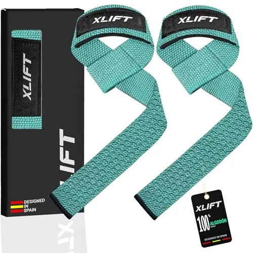 XLIFT Straps Gym - Levantamiento de Pesas - Correas Levantamiento de Pesas - Straps Powerlifting - Agarre Gym - Peso Muerto - Lifting Straps - Accesorios Gym para Mujeres y Hombres (Turquesa)