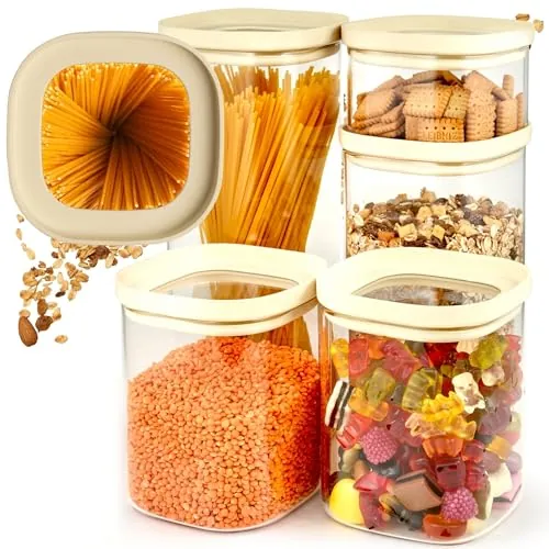 Dalena Home Tarros 5x 500-2000ml con Tapa de Cristal, Apilable, Hermético
