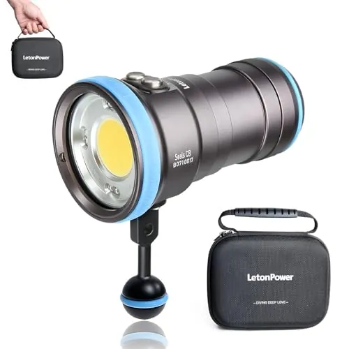 LetonPower Seal CB Linterna Buceo, linterna de video 4000 lúmenes, resistente al agua 100m, 94 CRI, lámpara profesional para fotografía de buceo