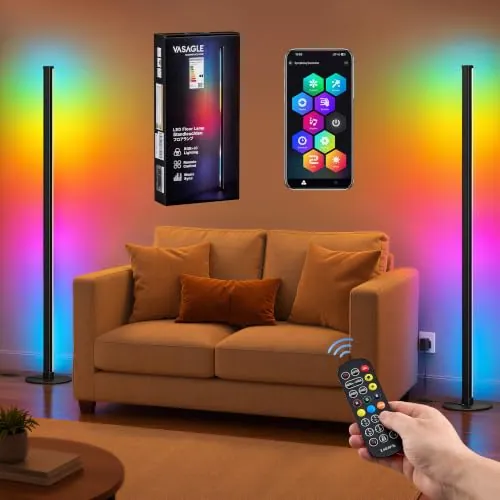 VASAGLE Conjunto de 2 Lámparas de Pie LED, RGB, Inteligente, Negro Mate
