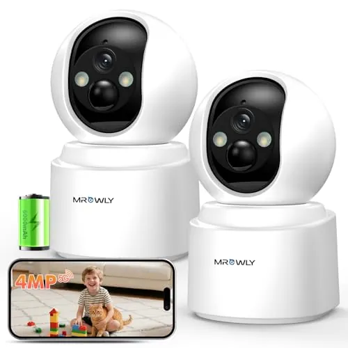 Mrowly 2 Unidades Camara Vigilancia WiFi Interior Sin Cable con Batería 4MP