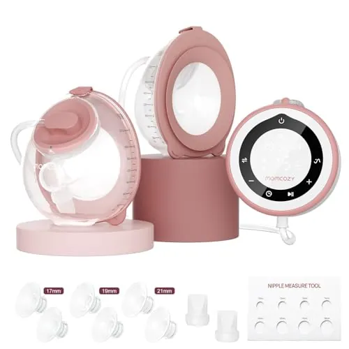 Momcozy V1 Pro Sacaleches Eléctrico Manos Libres, Extractor de Leche Materna Portátil con 300 mmHg, 3 Ritmos y 15 Niveles, Embudo DoubleFit, Colector de 230 ml, Batería de 2300 mAh
