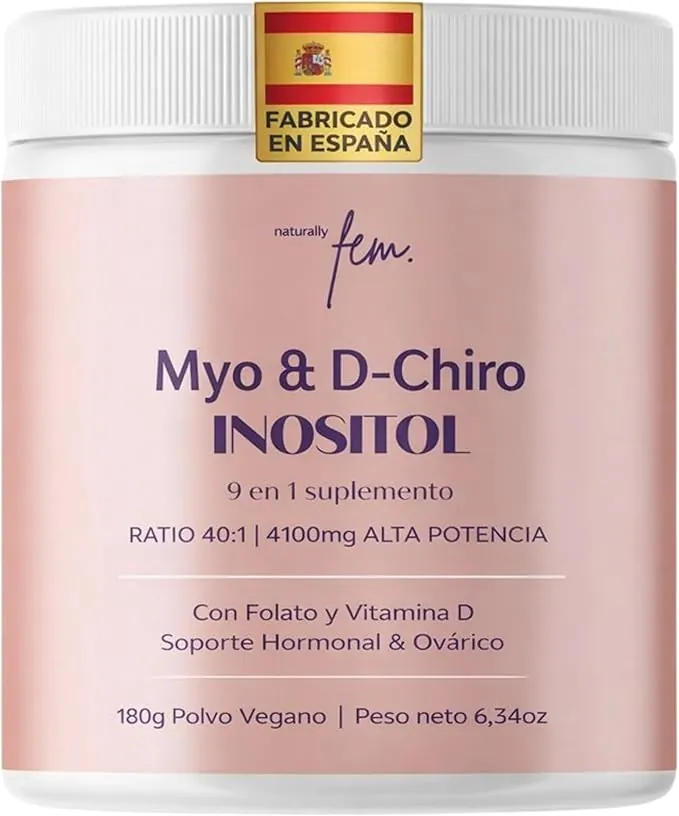 QSTA Inositol FEM Myo & D-Chiro 4100mg Polvo para PCOS, Balance Femenino & Equilibrio Hormonal, Suplemento 9-en-1 Inositol, Folato 5-MTHF, Cromo, Zinc, B6, B12, D3, Selenio & Manganeso, 100% Vegano