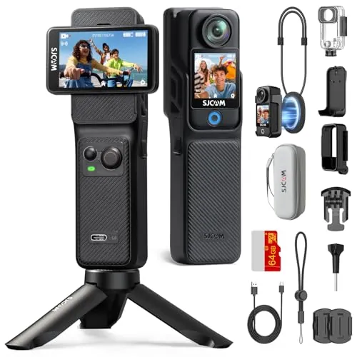 SJCAM C400 Paquete para Vlog(64G),Camara Vlog 4K,7 Horas de Autonomía,Pantalla Táctil Grande de 2.29",Impermeable,Estabilización de 6 Ejes,Cámara Acción para Transmisión de Youtube,Negro