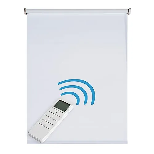 Estor Motorizado Opaco Estor Enrollable Blackout con Motor y Mando. Estores Opacos eléctricos Automáticos con Batería Oscuridad Total Estores para Ventanas y Puertas STORESDECO Blanco 200x250 cm