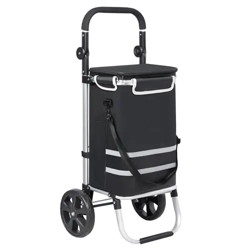 T-LOVENDO.ES Carro Compra Plegable Ruedas Grandes Aluminio Ligero Bolso Térmico Aislamiento Reflectante Bolsa Extraíble Transporte Fácil Ergonómico Resistente Compacto Multifunción Urbano
