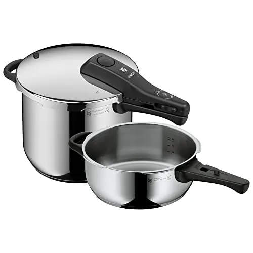WMF Perfect - Set con Olla Rápida Ø 22 cm de Diámetro de 6 Litros y Medio + cuerpo de 3L, Con Protección Contra Llamas, Acero Inoxidable Cromargan Apta para Inducción