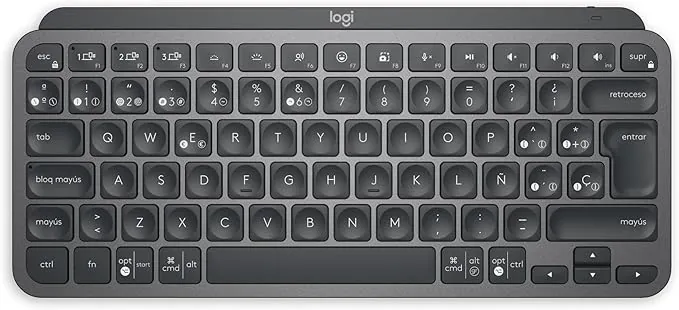 Logitech MX Keys Mini Teclado Inalámbrico Minimalista, Compacto, Bluetooth, Retroiluminado, USB-C, Compatible con Apple macOS, iOS, Windows, Linux, Android, de Metal, QWERTY Español - Gris Oscuro