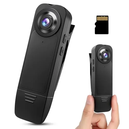 Minicámara corporal 1080p con tarjeta de memoria de 64 GB, cámara corporal HD 1080p, cámara pequeña sin Wi-Fi, cámara corporal portátil, grabación de audio y video, minicámara de vigilancia portátil c