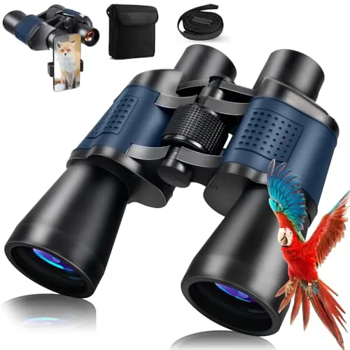 Prismáticos Profesionales 20 X 50, Binoculares para Adultos con prismas BAK-4 y Lentes FMC, Antiniebla e Impermeables con Adaptador para Smartphone de Aves, Caza, Senderismo (Azul)