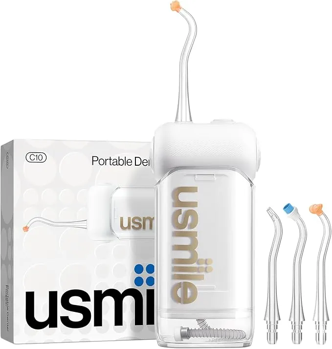 usmile Irrigador bucal portátil C10 - 95 días de batería, 4 modos de limpieza, 180 ml, IPX7 resistente al agua, ideal para viajes, aparatos ortopédicos, implantes y encías
