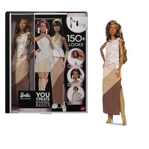 Barbie Basics You Create Kit Neutro 001, con muñeca Personalizable, Ropa y Accesorios universales, Cuerpo articulado y Cabeza Intercambiable, JJX35
