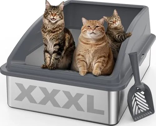 FURTIME XXXL Arenero Gato Acero Inoxidable 71x51x31 cm, Borde Desmontable