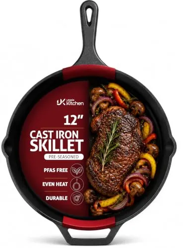 KICHLY Sartén de hierro fundido de 32cm, preacondicionada, apta para todo tipo de cocinas