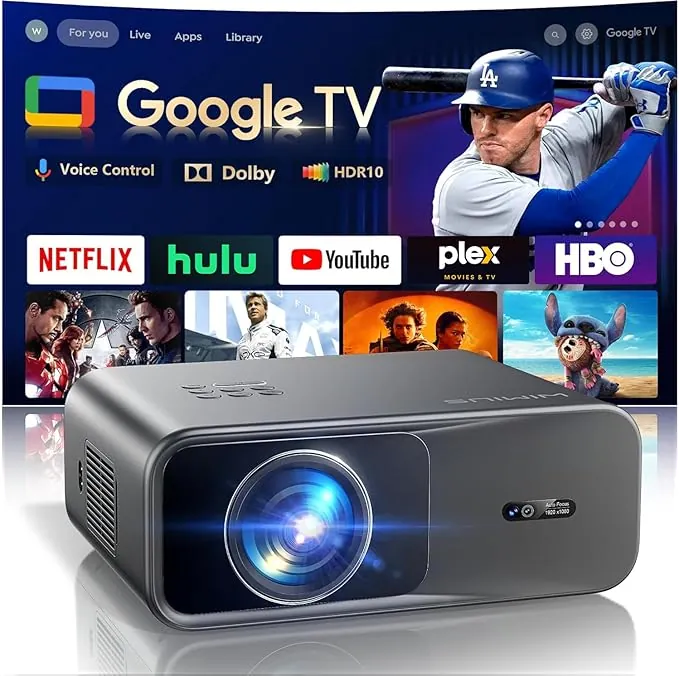 【Google TV/Dolby】 Proyector 4K, Auto Focus/Keystone Smart Proyector Netflix Incluido, 1080P Nativo Full HD WiFi Bluetooth Zoom 100%-50%, 1200ANSI Proyectores 4K con App para Móvil/PC/Cine en Casa