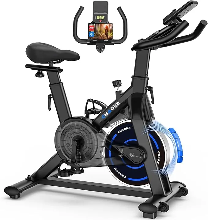 CHAOKE Bicicleta Estática Magnética con APP, Bicicleta de Spinning Profesional para Casa, Entrenamiento de Ciclo Indoor Silencioso, Asiento Ergonómico, Pantalla LCD, Carga 150kg