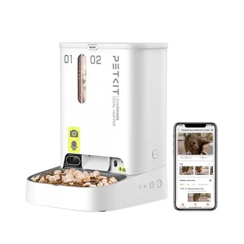 PETKIT Comedero Gato Automatico con Cámara, 5L Doble Tolva Dispensador Comida Gatos/Perros, 1080P HG, Función AI, 2.4G WiFi, Audio Bidireccional, App Control, Cuenco de Acero Inoxidable
