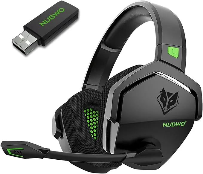 NUBWO G06 Cascos Gaming Inalámbricos con Drivers de 50 mm para PC/Ps5/Ps4/NS/Mobile, Auriculares Gaming Inalámbricos con 2.4 GHz+Bluetooth 5.3 Modo Dual, 7.1 Sonido Envolvente,Duración 100Hr+ - Verde