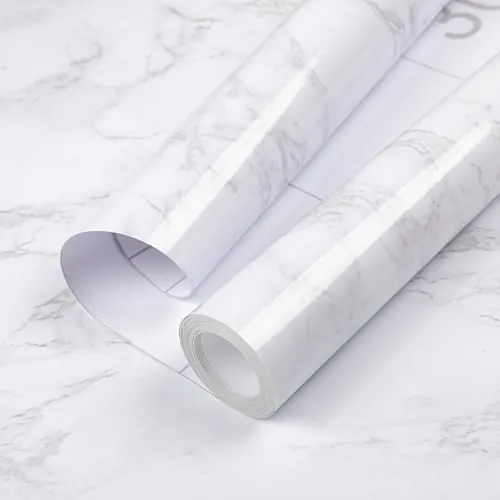 Hode Vinilo Adhesivo Muebles Efecto Marmol Blanco, Papel Adhesivo para