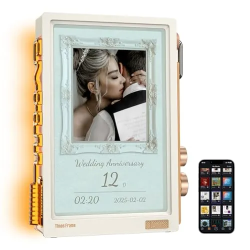 Divoom Times Frame - Marco de Fotos Digital Transparente de 10,1 Pulgadas con WiFi y 64 GB, Pantalla IPS Flotante y botón Giratorio RGB, 400 diales, widgets y Comunidad de Arte de píxeles (Blanco)