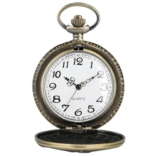 Reloj de bolsillo de cuerda manual, reloj de bolsillo vintage tallado | Reloj de bolsillo vintage liso con cadena | Reloj de bolsillo para hombre con escala numérica para padre, marido, adultos