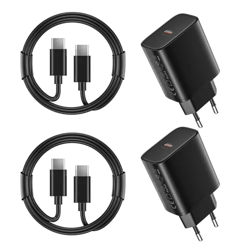 2 Pack 45W Cargador Carga Rapida for Samsung Galaxy S26/S25/S24/S23/S23+/S23 Ultra/S22/S21/S20/Note20/10/9/8/A73/A53/S10, iPhone 17/16/15 con 2M Cable, USB C Cargado Adaptador Cabezal Negro Carregador