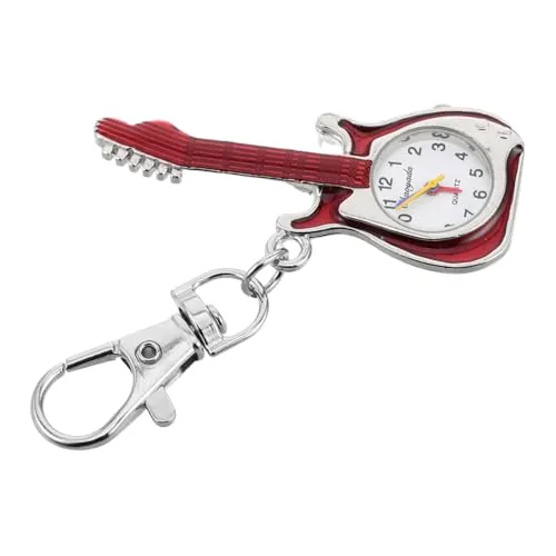 LIGIGWASH Reloj Colgante de Mochila Forma de Guitarra para Niños y Niñas, Mini Reloj de Bolsillo de Cuarzo Rojo, Llavero Decorativo Pequeño y Ligero para Uso Infantil