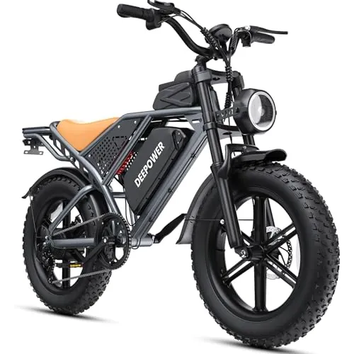 DEEPOWER QS7 Bicicleta Eléctrica, Batería Extraíble 48V 60Ah/35Ah/20Ah, Autonomía 110-250KM, Motor con Par 120N·m, Neumáticos Anchos 20'' x 4.0, 7 Velocidades, Suspensión Hidráulica Completa