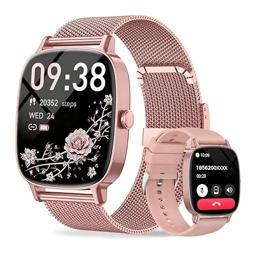 Reloj Inteligente Mujer con Llamadas Bluetooth y WhatsApp, Smartwatch Mujer Elegante con 2 Correas, Pantalla HD 1,85", Frecuencia Cardíaca, Sueño, SpO2, 120+ Deportes, IP68, Compatible Android iOS