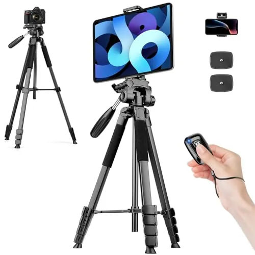 JOILCAN 173cm Tripode Camara, Ligero Tripode para Movil/iPhone/iPad con Cabezal Giratorio Desmontable de 360, Portátil Trípode para Teléfono con Control Remoto & Soporte para Teléfono y Tableta