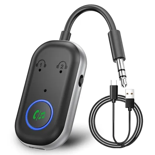 GIBOHOM Transmisor Bluetooth 5.3, Transmisor Receptor Bluetooth 2 en 1 Admiten 2 Auriculares, Adaptador Bluetooth Enchufe AUX de 3.5 mm para TV, Teléfonos Móviles, Sistemas de Sonido, Gimnasio