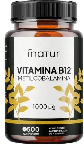 Vitamina B12 1000 mcg - 500 Comprimidos de Alta Potencia (Suministro para 15 Meses) | Apoya Energía, Metabolismo y Sistema Nervioso | Metilcobalamina de Alta Absorción, Vegano, Sin Lactosa, Sin OGM