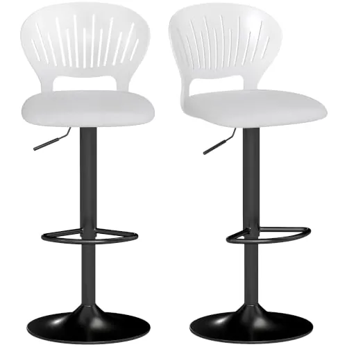 HOMCOM Juego de 2 Taburetes Altos de Cocina Giratorios 360° Blanco