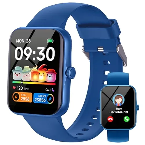 Reloj Inteligente Niño Pulsera Actividad, 1.83" HD Smartwatch para Niños Niña con 120 Modos Deportivo, IP68 Impermeable Podómetro Pulsómetro Monitor de Sueño, Smart Watch para 5 a 16 Años Regalo, Azul