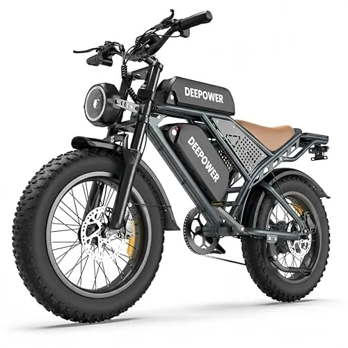 DEEPOWER S8 Bicicleta Eléctrica De Doble Motor, Batería Extraíble 48V 60Ah, Autonomía 120-250KM, Neumáticos Gruesos 20'', 7 Velocidades, Suspensión Completa, Frenos Hidráulicos (Nero Metallizzato)