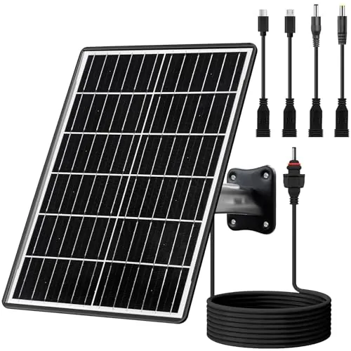 Kit de panel solar de 15W con batería integrada de 16000mAh, voltaje: 5V/6V/9V/12V, intensidad de corriente:1,5A.Características USB-C,micro-USB y DC 2.1/1.7/1.35 mm. Compatible con todos