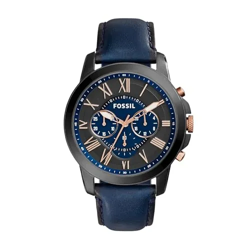 Fossil Reloj para hombre Grant, movimiento cronógrafo de cuarzo, caja de acero inoxidable ahumado de 44 mm con correa de piel auténtica, FS5061