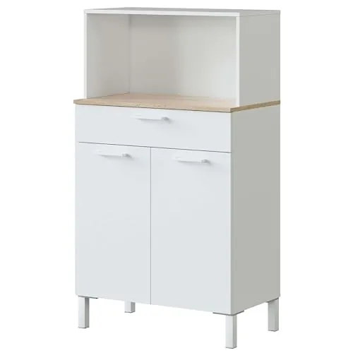 Habitdesign Mueble Auxiliar Cocina 2 Puertas + 1 Cajón, Modelo Kira, Acabado Blanco Artik y Roble Canadian, Medidas: 126 cm (Alto) x 72 cm (Ancho) x 40 cm (Fondo)