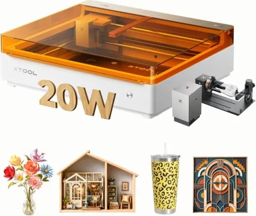 xTool M2 Grabadora Láser 20W con Impresora CMYK y Accesorio Rotativo RA3 Lite, Cortadora Láser Cerrada Clase 1 para Vasos, Tazas, Madera Gruesa y Acrílico, Máquina de Escritorio para Pequeñas Empresas