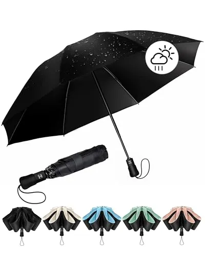 Chakipee Paraguas plegable Antiviento mujer - Paraguas invertido resistente al viento, Paraguas de viaje automático portátil compacto hombre, revestimiento de 210T, resistente a los rayos UV
