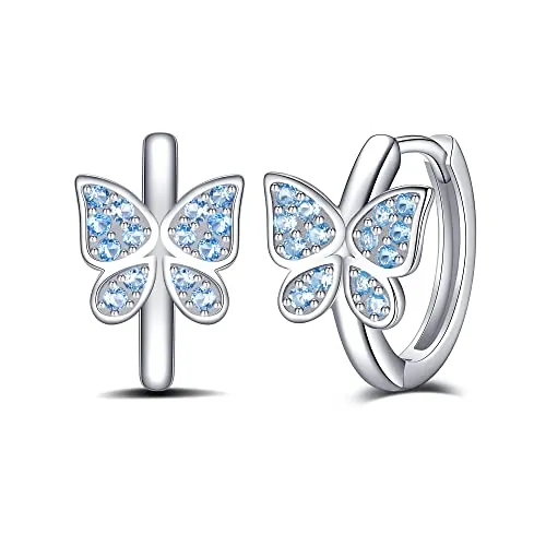 Jrêveinfini Mariposa Pendientes Aro Plata de ley 925, Azul Pendientes Hipoalergenicos, Pendientes Butterfly Original Regalo Mujer Niña Mama Amiga Madre Profesora