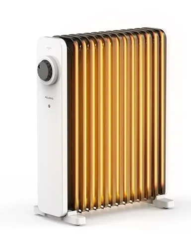PELONIS Radiador de Aceite 2500W Blanco con Tecnología de Convección 3D y VOLCANO, 13 Aletas, 3 Potencias, Termostato, Seguridad para Salón, Dormitorio