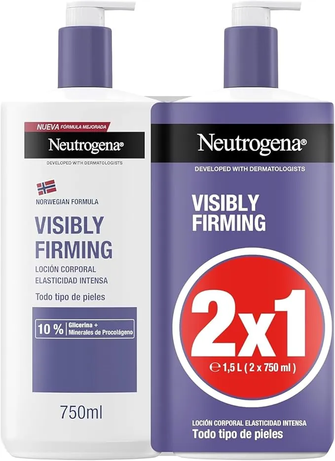 Neutrogena Fórmula Noruega Loción Corporal Visiblemente Reafirmante (2x750 ml), crema reafirmante corporal para todo tipo de piel, crema hidratante con Glicerina y Minerales de Procolágeno