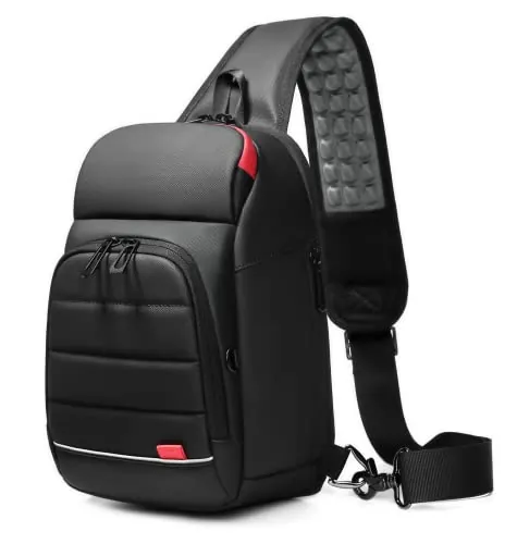 GYakeog Mochila Cruzada Hombre Bolso Pecho Impermeable 7,9" Bandolera Cruzada con USB Bolso Práctico Para Viaje Deporte Oficina Unversidad-Negro