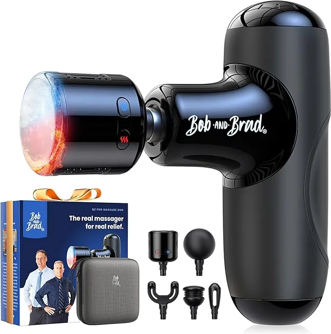 BOB AND BRAD Q2 Pro Pistola de Masaje Muscular con Frío y Calor, Mini Masajeador Espalda, Tejido Profundo para Recuperación Gym y Oficina, Regalo Hombre Mujer, Silenciosa, Carga USB-C, Estuche
