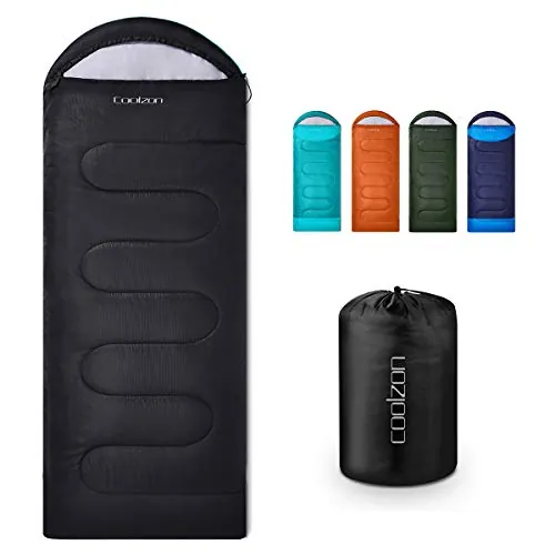 Coolzon Saco de Dormir Adulto para 3-4 Estaciones, Impermeable Ultraligero Saco de Dormir Niños Acampada Portátil para Acampar Senderismo Senderismo Viaje al Aire Libre, Negro