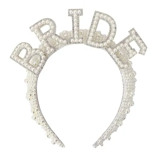 Bride Diadema, Novia Perlas y Headband Para Soltera To Be, Accesorios para Disfraces de Despedida, Tocados con Perla Blanca
