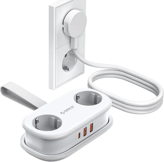 Regleta ORICO con USB C PD 20W, 2 Tomas de Corriente de Viaje y 3 Puertos de Carga USB (1 USB C) Compatible con Teléfono, con Cable de 1,5m para Home Office en el Barco (AP3-Negro)